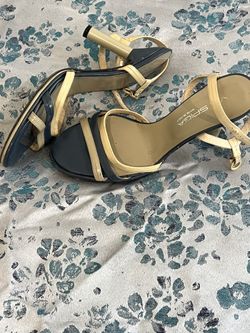 Classy Snazzy Blue And Tan High Heeled Sandals