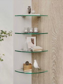 Brand New!! 4 Pack Tempered Glass Corner Shower Shelves - Wall Mounted Caddy Organizer