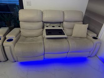 Power Reclining Sofa + Recliner Set – LED Lights & Cup Holders