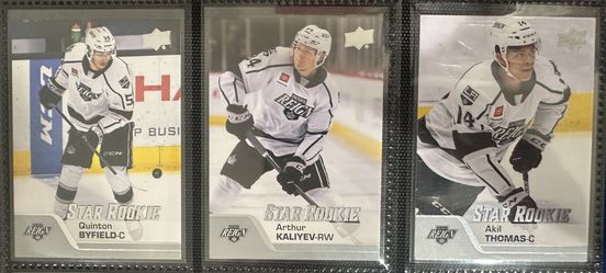 LA Kings/Ontario Reign 3-Card Rookie Lot of Byfield, Kaliyev, Thomas (NHL/Hockey Cards)