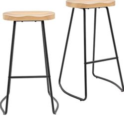 Redlife Bar Stools Set of 2, Wood Bar Stools Counter Height, Saddle Seat Bar stools with Metal Leg, Backless Bar Stools for Kitchen Island, Bar (29'' 