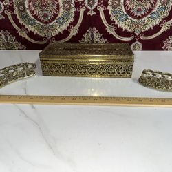Vtg Matson Tissue Box & Lip Stick Holder Gold Hollywood Regency