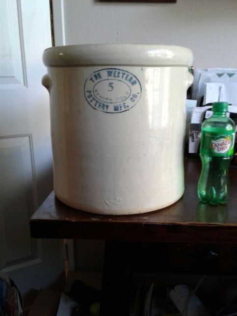 5 gallon crock made by The Western Pottery Mfg.Co., Denver, Colo.