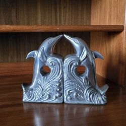 Art Deco Style Dolphin Bookends | Heavy Cast Metal Porpoise Library Decor | Unique Shelf Styling