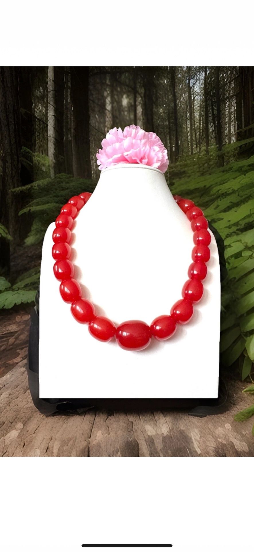 Gorgeous Vintage Style Red Amber Resin Beads Necklace 19”inch & 122 grams.