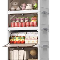 4 Tier Plastic Storage Bins with Drawers - Foldable Stackable Storage Bins with Lids - Closet Craft Organizers and Storage - 24QT Plastic Drawer Stora