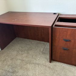 Cherry Wood Office Desk with Matching 3-Drawer Filing Cabinet