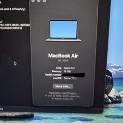 Apple MacBook Air 2020 13" A2337 Apple M1 Chip 16GB RAM 512GB SSD MacOS Tahoe