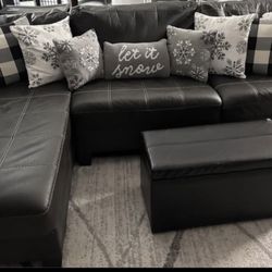Black Leather Sofa 