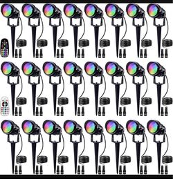 Open box SUNVIE 24 Pack Halloween RGBW Low Voltage Landscape Lights 12W LED Color Changing Landscape Lighting with Remote Control and Wire Connectors,