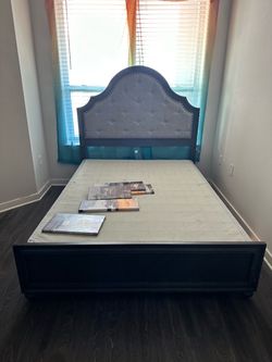 Queen Bed Frame with Upholstered Headboard