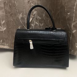 Black Croc Styled Satchel Handbag