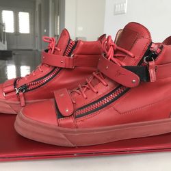 Exquisite Giuseppe Zanotti Red Leather Sneakers, Men’s Size 41.5