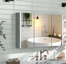 Medicine cabinet with lighted mirror, 61x102 cm. Pre-assembled medicine cabinets with mirror and storage for bathroom, surface/flush mounted farmhouse