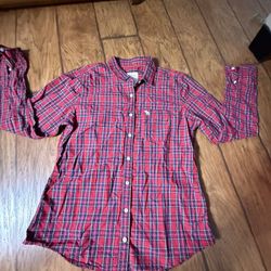Abercrombie & Fitch red plaid flannel button-down shirt Large on tag Very good condition
