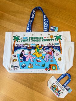NWT Limited Edition Whole Foods x Fishwife Canvas Tote Bag - Large & Micro 2-Piece Set