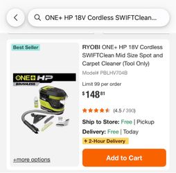 ONE+ HP 18V Cordless SWIFTClean Mid Size Spot and Carpet Cleaner Machine (Tool Only)