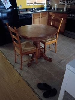 A table and two chairs