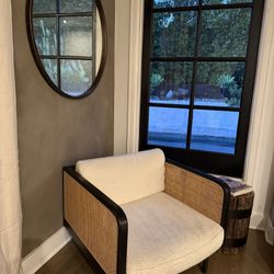 Derek Armchair - Natural Rattan and Light Grey Linen