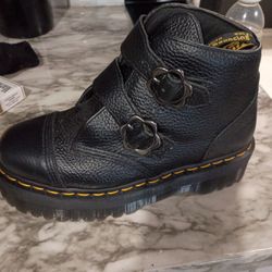 Dr Martins Devon Flower Buckle Leather Platform Boots