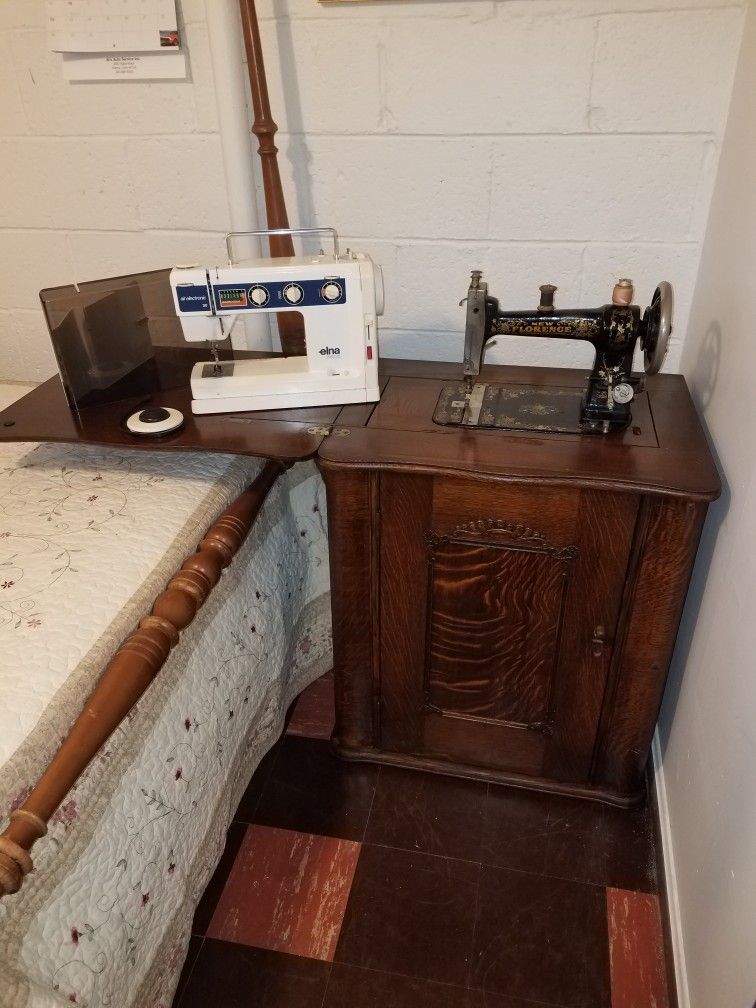 1870 New Florence & A 1982 Elna Air Electronic's Sewing Machine's