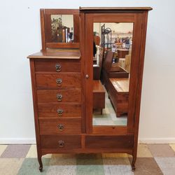 Vintage Cushman Colonial Creations Solid Maple Double Dresser With Mirror 1930s