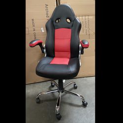 Height Adjustable Rolling Gaming Chair With Folding Armrest.  Black/ Red