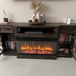 Dark Brown Electric Fireplace TV Stand 70 In.