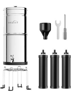 Gravity Water Filter System, 3.25G Stainless Steel Countertop System Water Purifier with Stand, Reduce 99% Chlorine