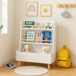 Trove 27” Modern Wood Bookshelf & Toy Storage Cabinet, White