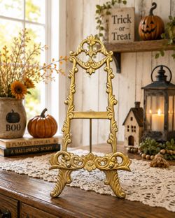 Vintage Brass Victorian Style Art Nouveau Table Display Stand Easel