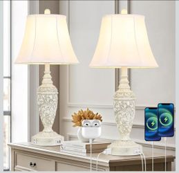 Sheetea 26.8’’ Table Lamps Set of 2 for Living Room Bedroom Bedside, White
2 USB Charging Ports, AC Outlet, Farmhouse Traditional Style, Unique Carved