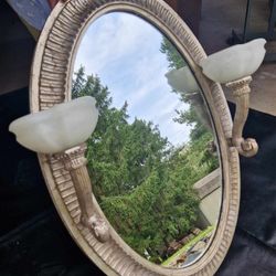 Antique The Verona Collection Bathroom Vanity Or Hall Mirror With Wall Sconces