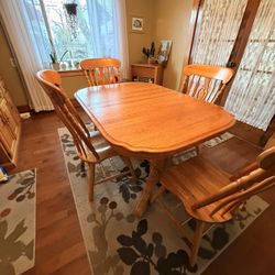 Dining Table 60” With Two 18” Extenders. Including Matching Hutch With Lights.