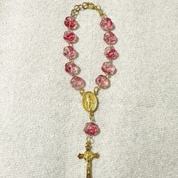 New Handmade Decade Pocket Rose Rosary Miraculous Medal