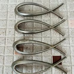 Atomic Era Vintage Ichthys Fish Plated Metal Drawer Pulls - Set of 4