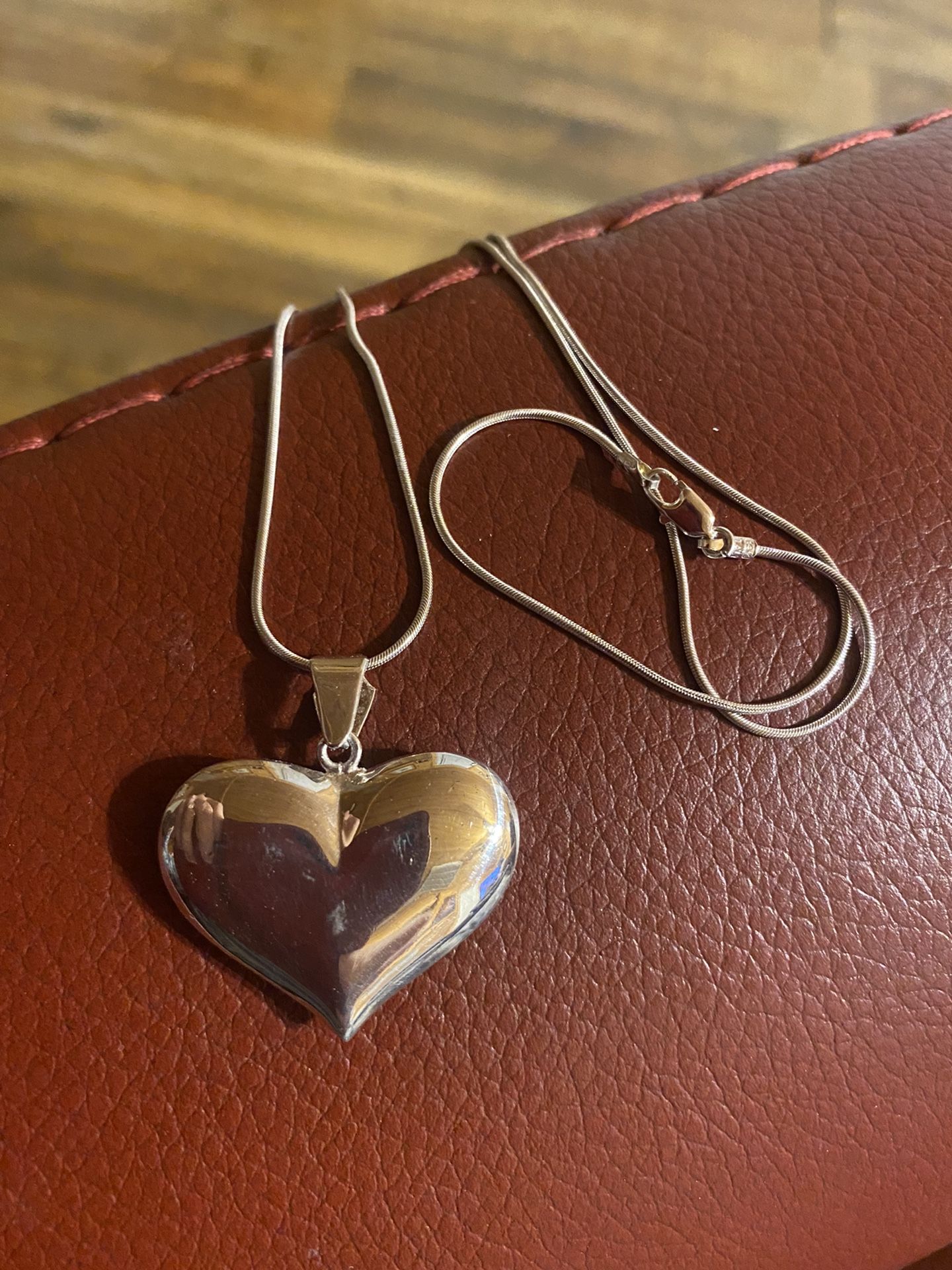 925 Sterling Silver Large Silver Heart With 18” Silver Snake Chain 