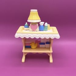 Vintage Fisher Price Loving Dream Dollhouse  Furniture Baby Doll Changing Table and Lamp with Accessories 