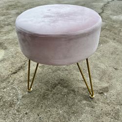 Soft Plush Pink Stool & Gold Metal 15x17