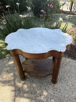 Early 1900s Antique Marble and Oak Solid Decorative Accent Table