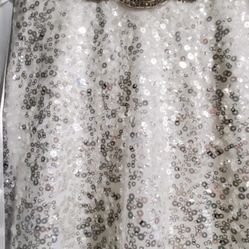 Long White Evening Dress W/Belt Accent