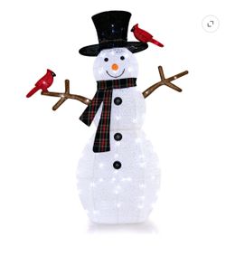4ft pre-lit Snowman & Red birds Christmas Decor with LED lights CM24282US