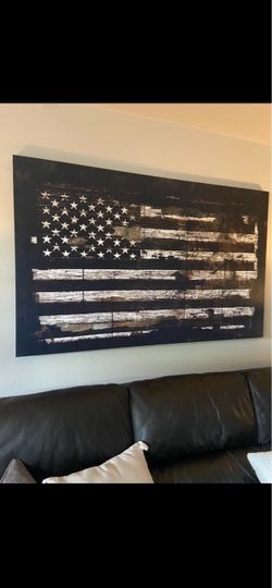 Large Black and White American Flag Canvas Wall Art