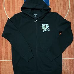 True Religion Men' Black Zip-Up Hoodie Jacket Size Large Bubble Letters