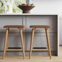 Nathan James Leather Cushioned Counter Height Bar Stools Warm Pine (Set of 4)