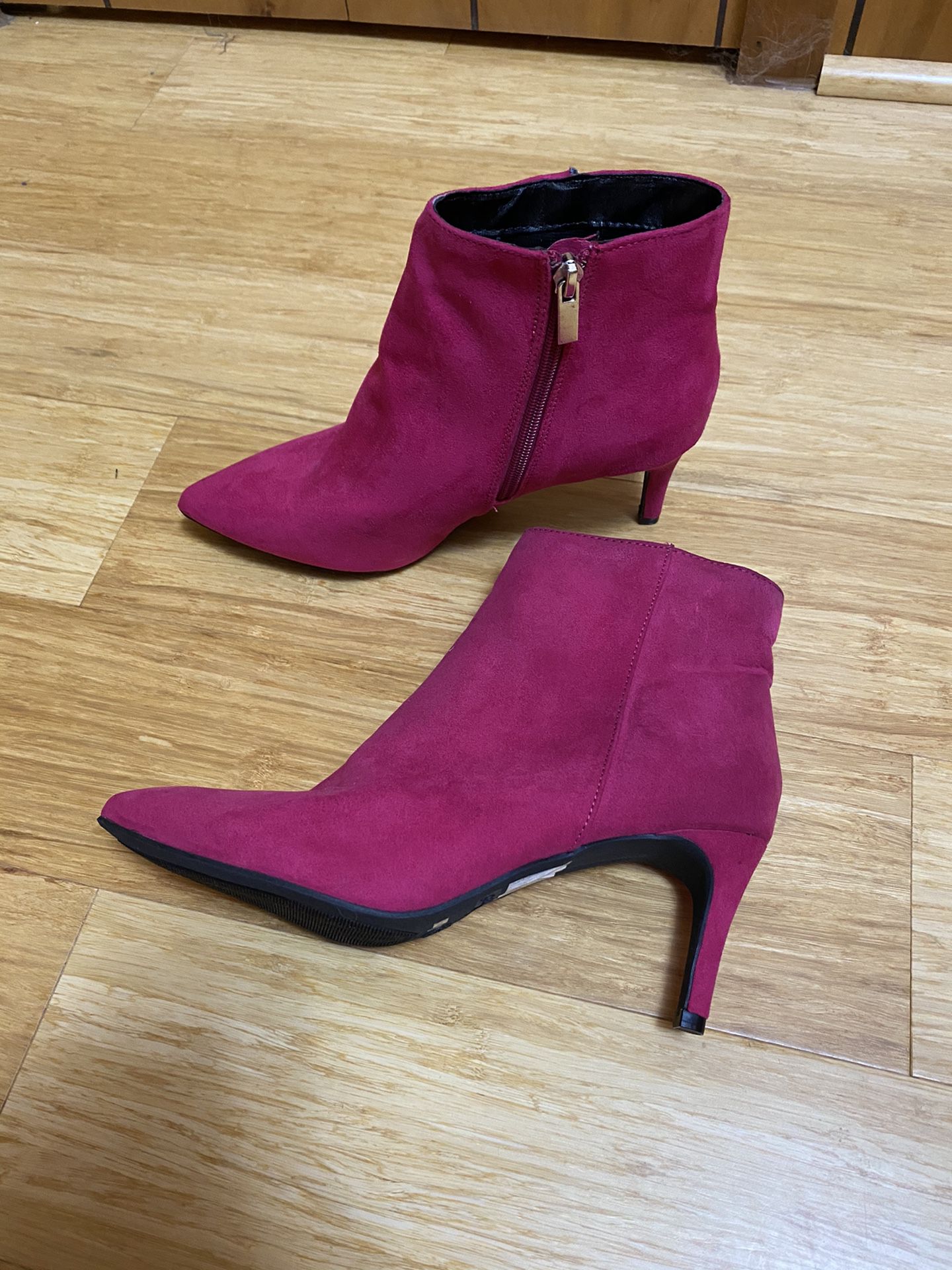 NEW pink suede heeled booties