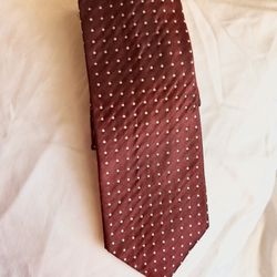 Donna Karan New York Burgundy & White Polka Dot Silk Men’s Tie. 
