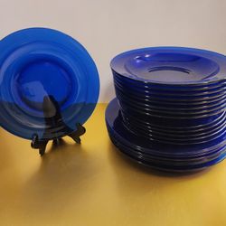 SAPHIR by ARCOROC VMC FRANCE 20 Piece COBALT BLUE Glass Dinnerware Dishes Vtg.