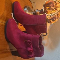 Elegant Red Suede ankle high boots