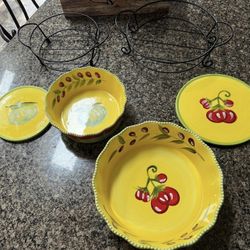6 pc set Temptations Tara Cucina bright yellow serveware bowls hot plates & rack
